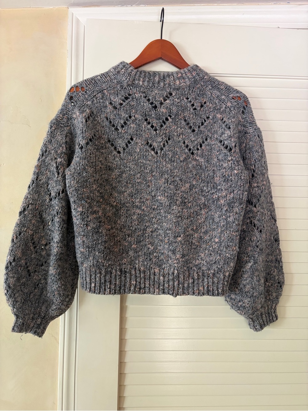 Madewell Pointelle Bubble Sleeve Pullover Sweater Size Small Marled Rock - Picture 3 of 7